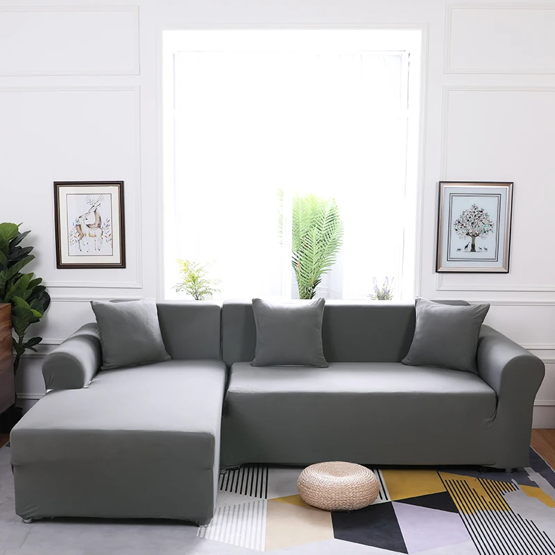 

Elasticity L Shaped Sofa Cover Single/double/three/four-Seat Sofa Slipcovers Cotton Solid Sofa Cover for Living Room Seat Cover