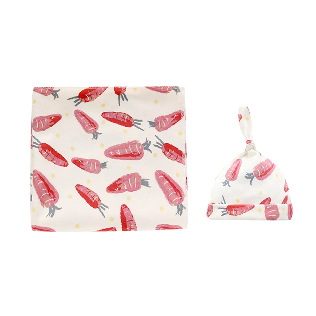 

LONSANT Baby Swaddle Blanket cartoon print cotton Newborn Blanket Wrap Hat Set summer casual Infant Muslin Sleeping Swaddle