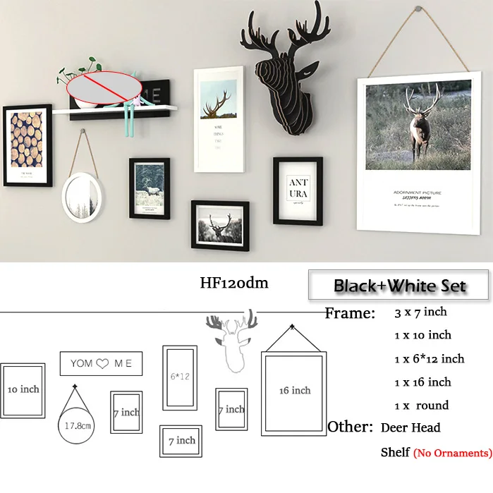 Большой размер современная мода картина фоторамка набор с полкой из твердой древесины голова оленя домашний Декор Украшение стены доска HF120dm - Цвет: HF120dm