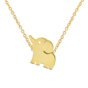 

Gold Color Baby Elephant Necklace Pendant Lucky Charm Stainless Steel Chain Chunky Statement Necklace For Women Collar Mujer
