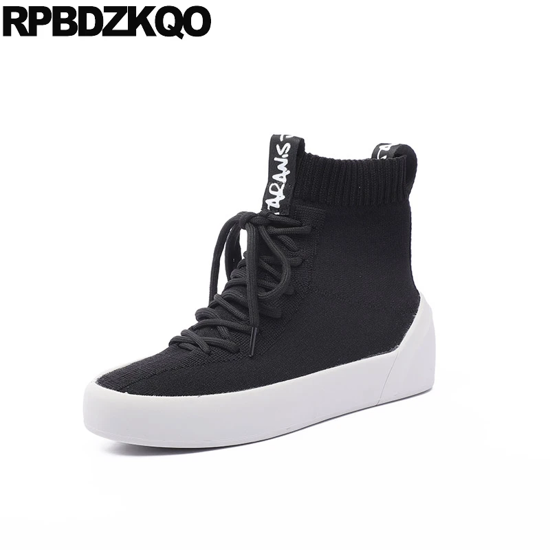 

Sneakers Lace Up Front Casual Ankle Boots Autumn Lycra Sock Booties Women Shoes Vintage Black 2018 Flat Fall Round Toe Stretch