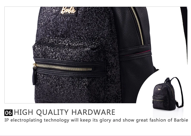 Барби Для женщин рюкзаки живой стиль блестки мешок для девочек Черная кожа сумки на плечо Модная молодежная тенденция краткое сумка для