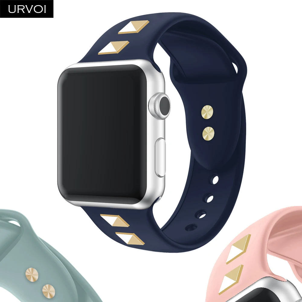 URVOI sprot ремешок для apple watch series 5 4 3 2 iwatch 38 40 42 44 мм силиконовый заклёпкой в стиле панк