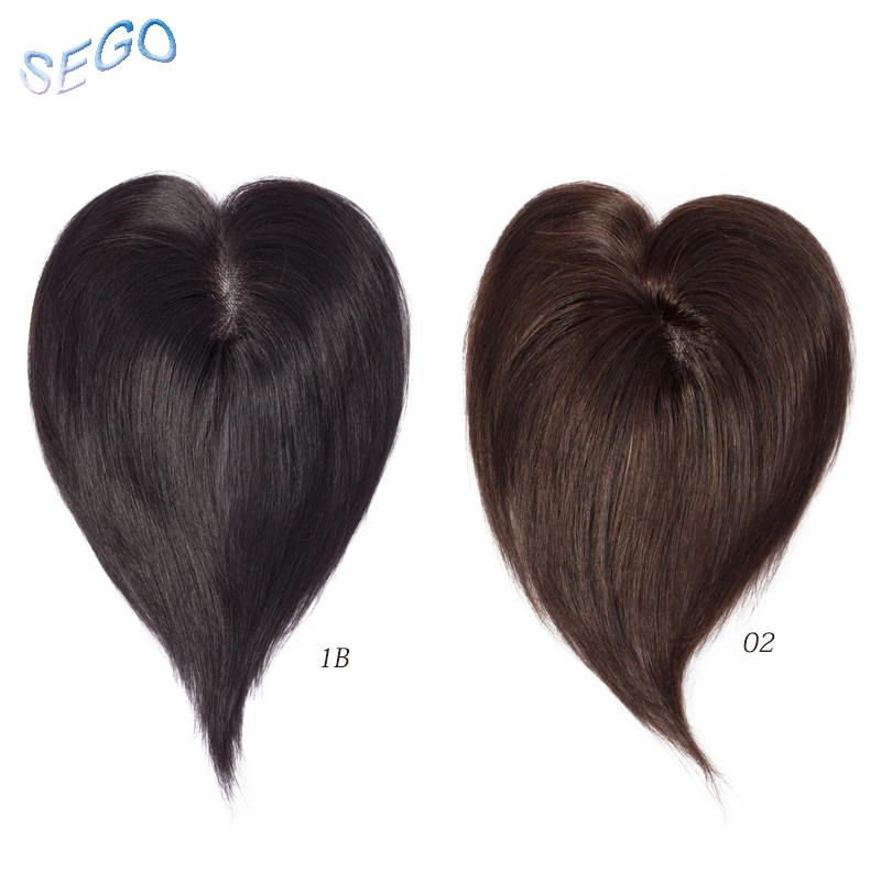 SEGO 6 Inches 7*8 Mono and PU Straight Hair Topper Toupee For Women Pure Color Hair Pieces With 2 Clip-in Non-Remy Hair Pieces