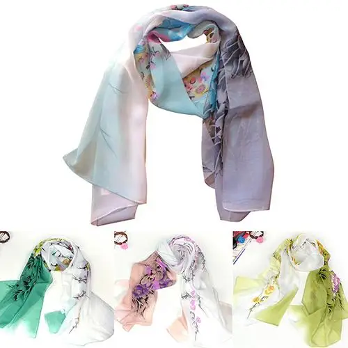 Для женщин модные длинные Цветочный принт шифон шарф зима Обёрточная бумага шаль фуляр écharpe