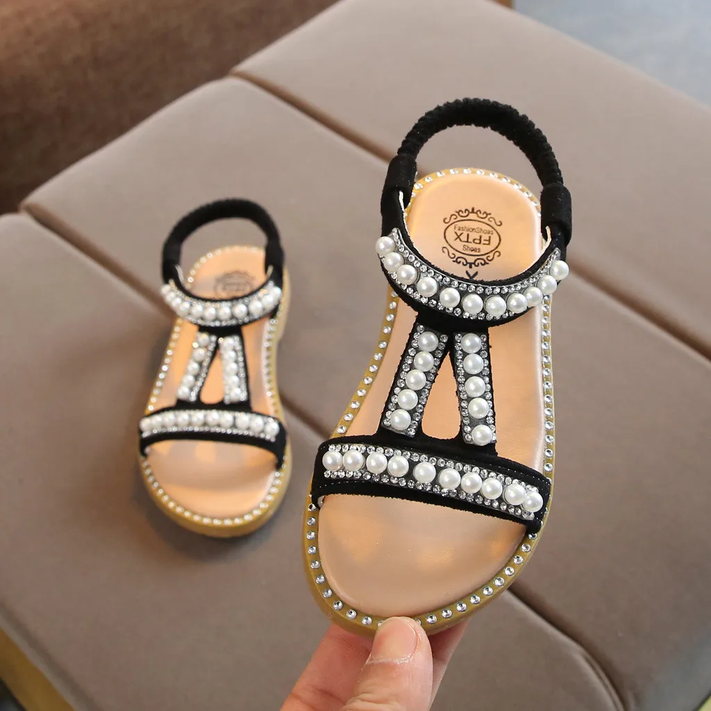 Летние босоножки для девочек детская обувь жемчужная обувь для принцессы сандалии для малышей кристалл для девушки одиночная обувь для принцессы сандалии для детей