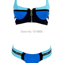 Плавание синий, купальник с ремешками Для женщин на подкладке; Бразильский бикини-бандо Плавание костюм Топы Push Up купальный пляжный костюм одежда