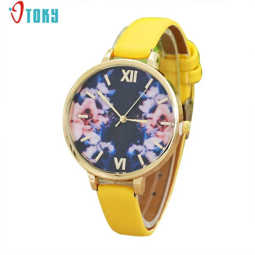 New Luxury Flower Pattern Watches Women PU Leather Clocks Analog Quartz Movement Wrist Watch