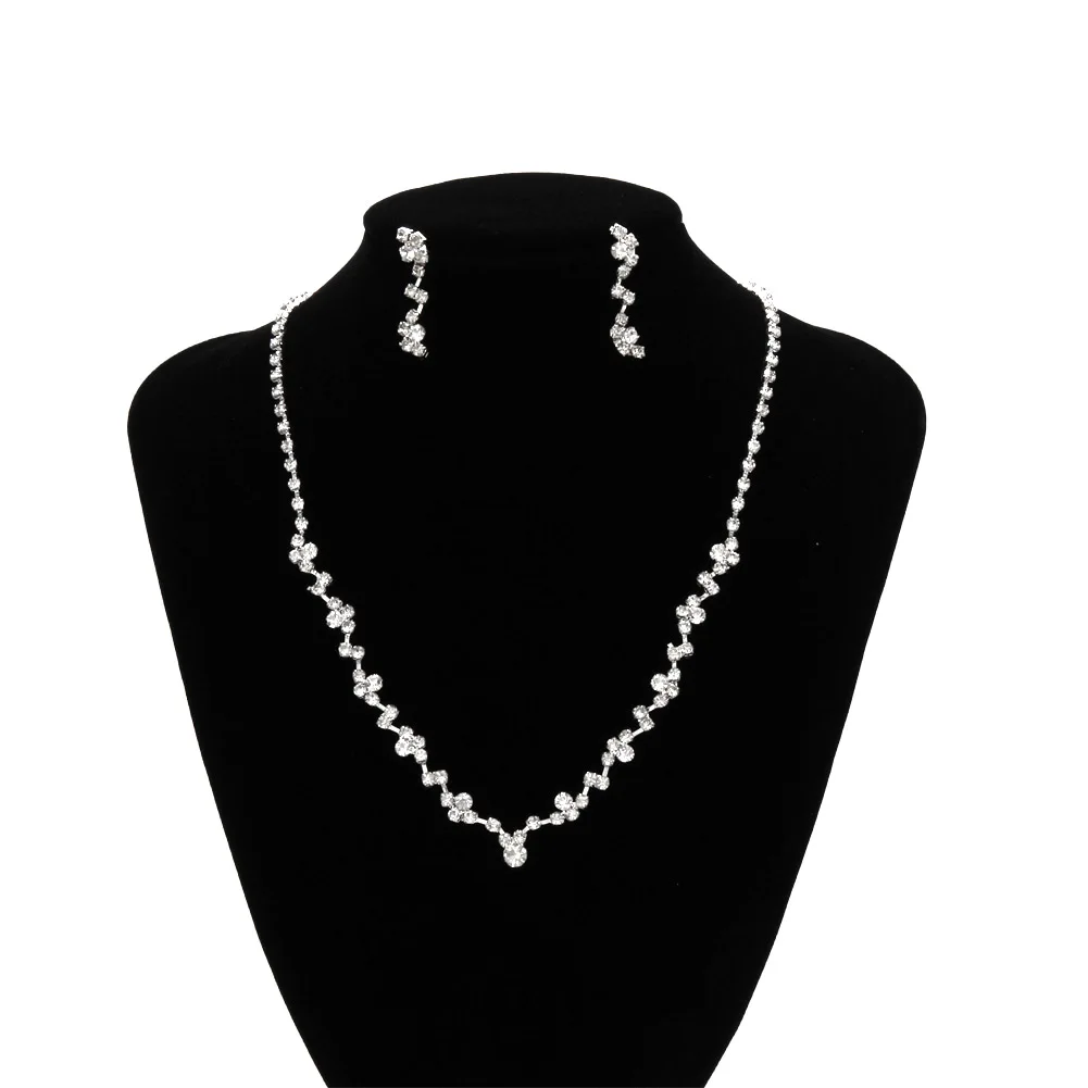 

Fashion Simple Necklace Earrings Set Inlay Rhinestone Wedding Party Ladies Jewelry Delicate Jewelry Set CX1