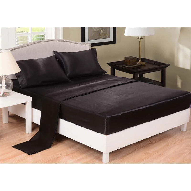 

Pure color Simulation silk satin color Dingbu bed Li three/four piece set home textile European simple Wash double size kit