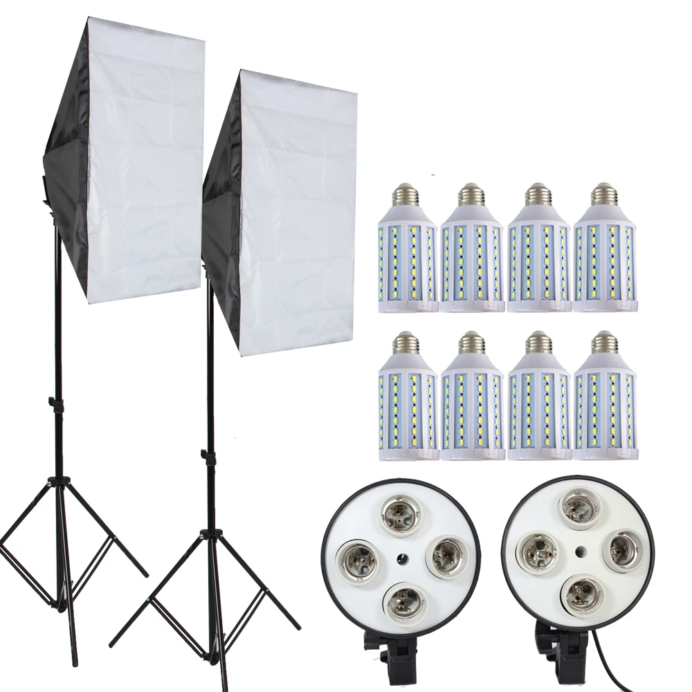 

Free Tax To Russia 100-240v Four Socket Lamp Holder With Continuous Lighting 50*70cm Softbox 2 pcs include 8*20w LED Bulus