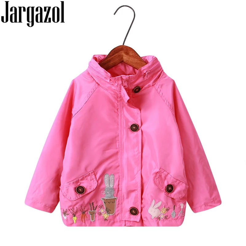 

Jargazol Baby Girls Jacket Coat Autumn Windbreaker Cartoon Rabbit Embroidery Fall Kids Outwear Coats Toddler Hooded Jackets