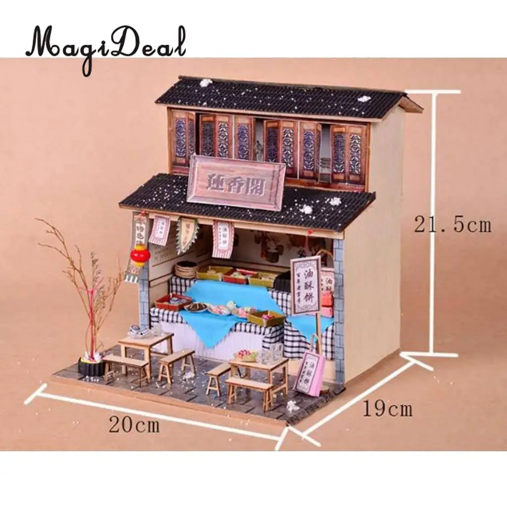 1/24 DIY Dollhouse Miniature Kit with Furniture, Light - Archaic Chinese Snack Shop Gift