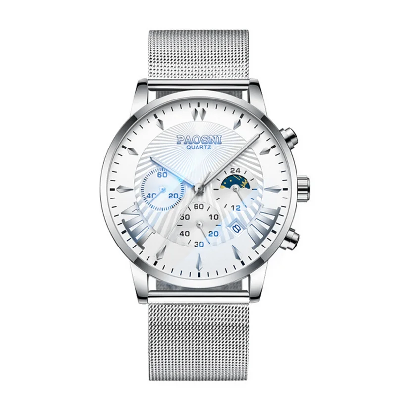 

New Ultra-thin Men's Steel Belt Sports Luminous Three-eye Imitation Six-pin Waterproof Watch
