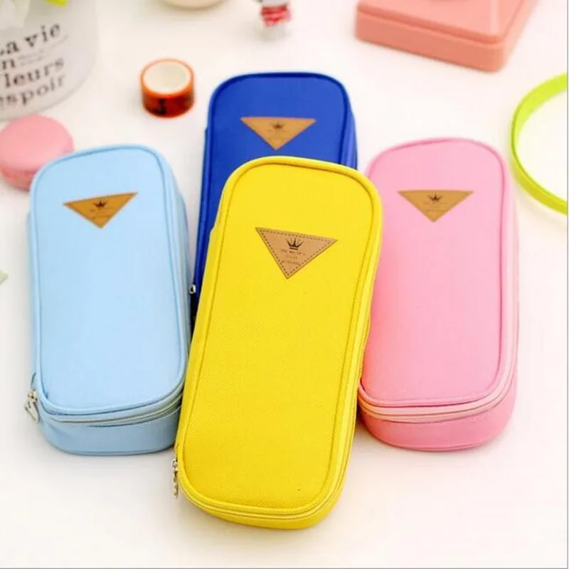Korean Style Candy Color Brief Canvas Pencil Case Multifunction