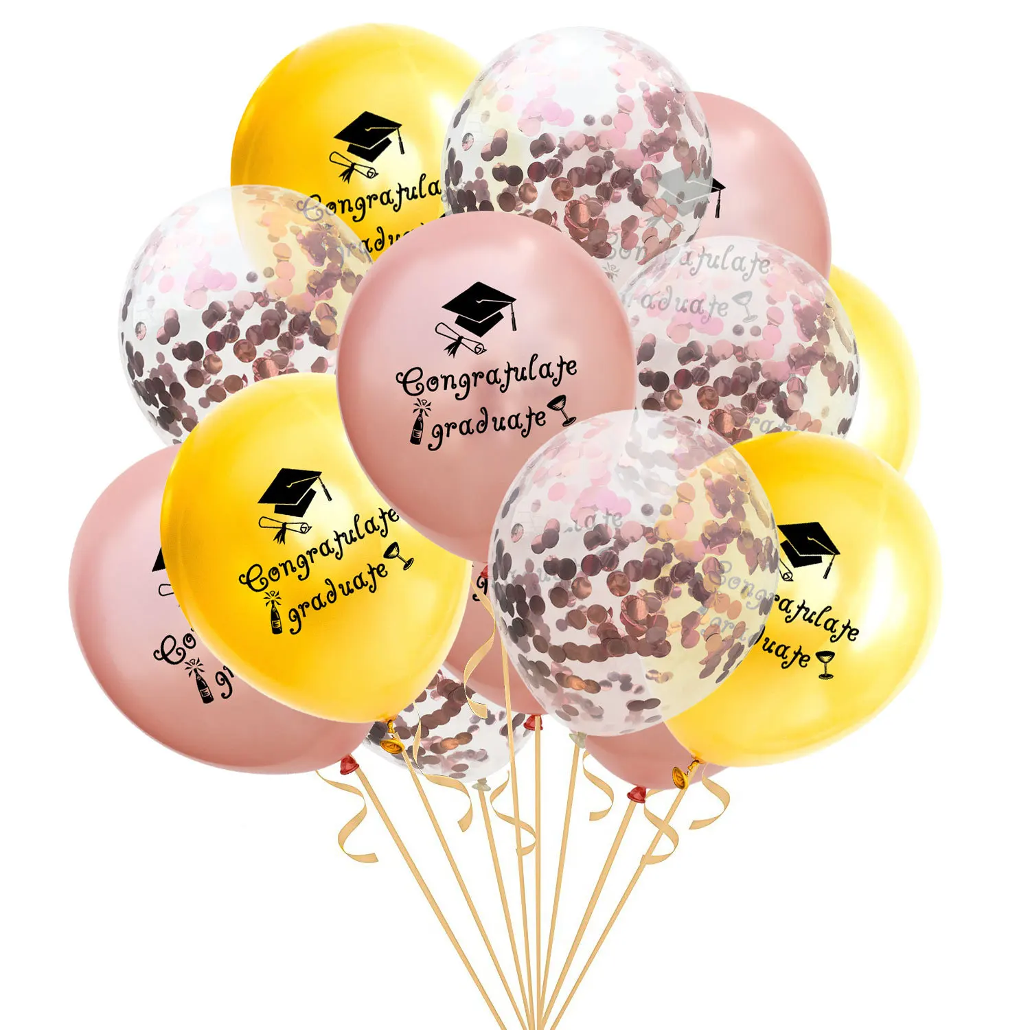 

15pcs Mix Confetti Latex Balloons Rose Gold Black Congratulate Graduate Helium Balloons Kids Graduation Party Decoration 12 inch