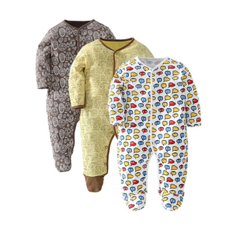 

3 Pack Baby Boy Footed Pajamas with Snap Buttons 100% Cotton Baby Boy Footies Sleepers 3-18 Months