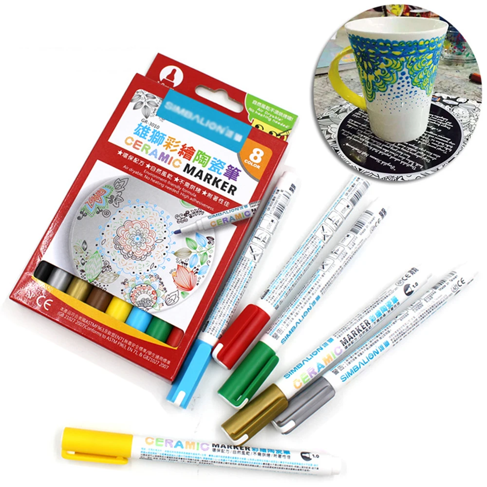 

8 Colors Ceramic brush Pen Hand-painted Creative DIY Glass Drawing Marker Pen Free Baked Mug painting paint pen