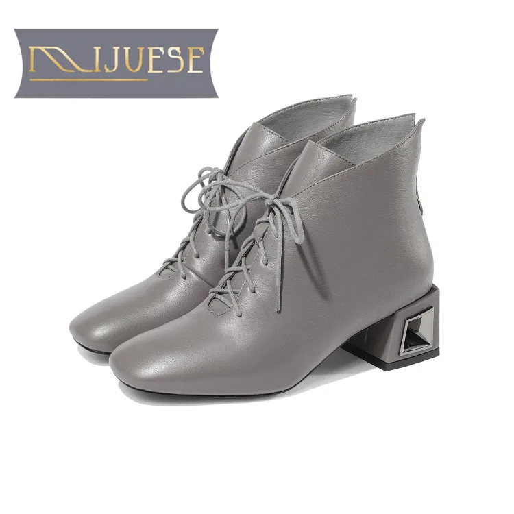 

MLJUESE 2019 women ankle boots soft cow leather winter warm fur gray color women riding boots women boots size 33-43