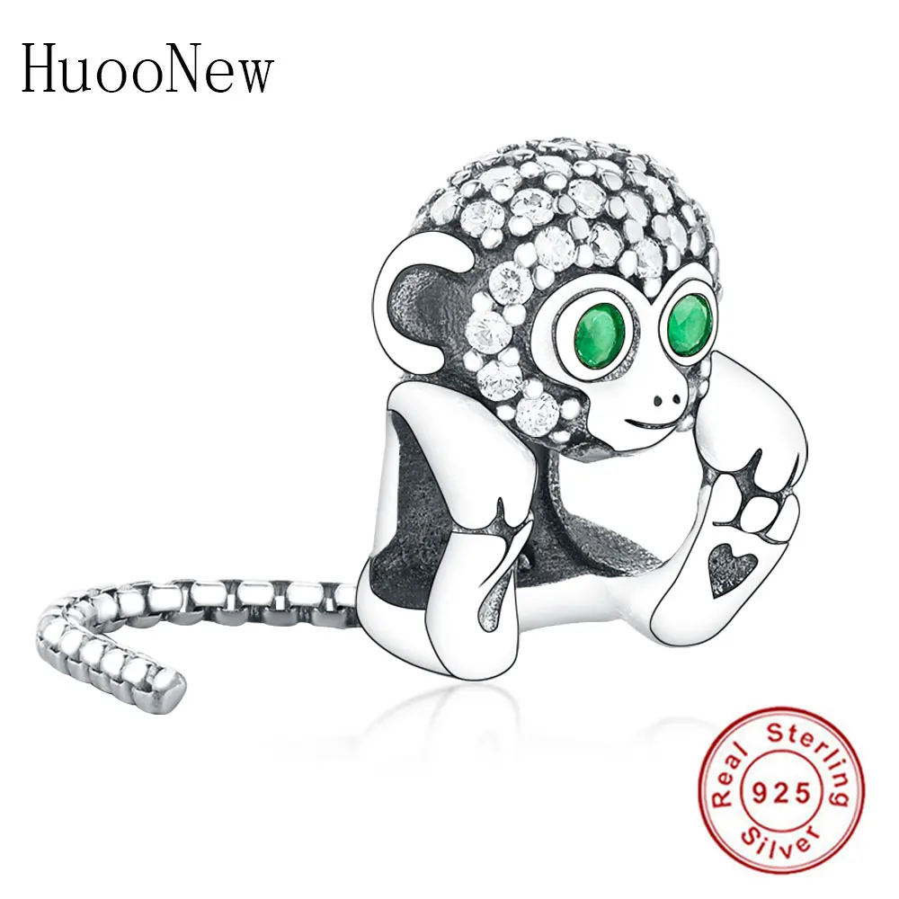 

2019 Summer Authentic 925 Sterling Silver Bead Sparkling Monkey Charm Fit Original Pandora Bangle Bracelet DIY berloque Jewelry