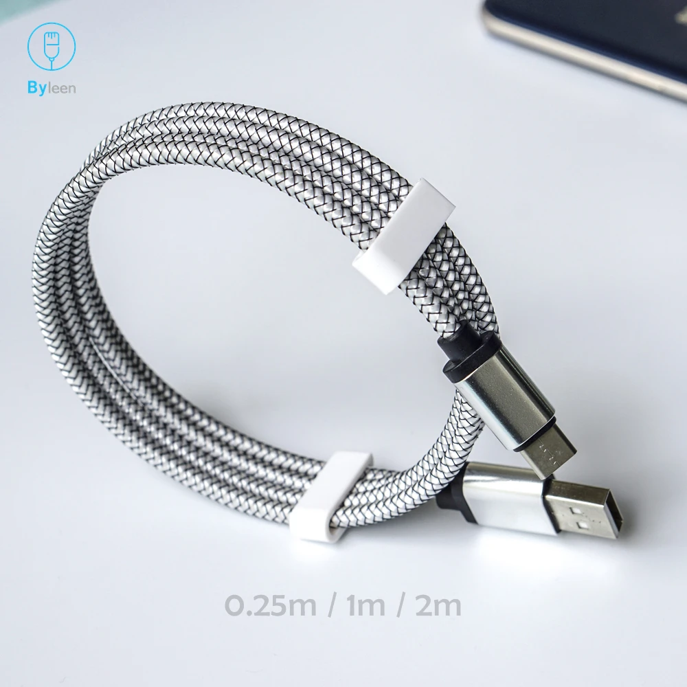 Byleen usb type C 2.4A кабель для быстрой зарядки для Nokia 8X7 Xiaomi Mi8 Mi9 LG V30 samsung S10 S10e 2 м 1 м 25 см короткий кабель USB кабель