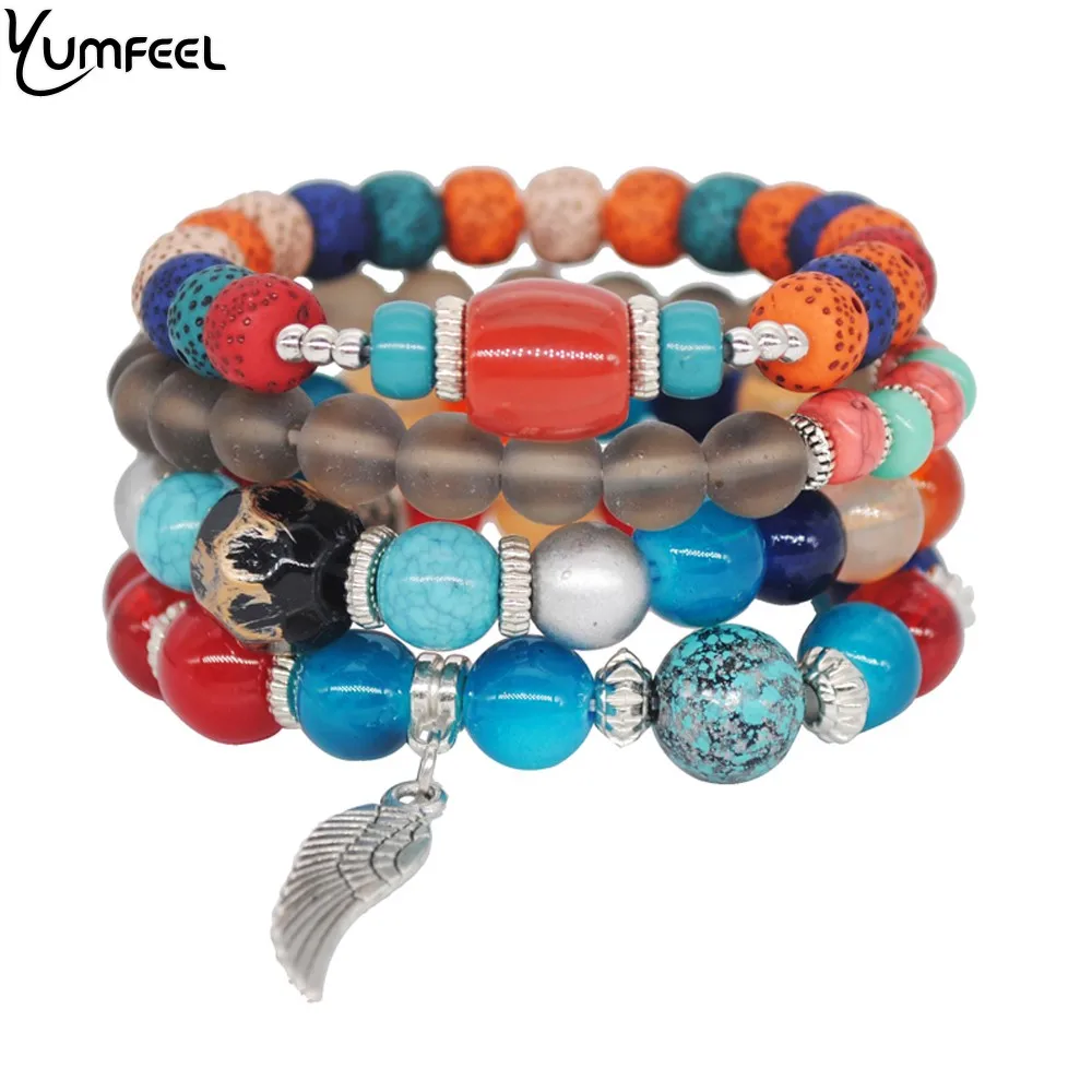 

Yumfeel New Vintage Multilayer Charm Bracelets Women Bohemian Resin Stone Bead Bracelets & Bangles Pulsera Ethnic Jewelry Party