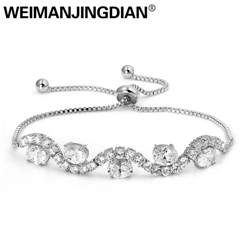 

WEIMANJINGDIAN New Arrival Assorted Colors Oval Cubic Zirconia CZ Crystal Adjustable Fashion Bolo Bracelets for Women or Wedding