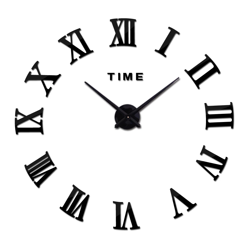 Горячая Распродажа, настоящие большие домашние декоративные настенные часы, кварцевые современный дизайн, настенные часы horloge 3d diy акриловые зеркальные наклейки - Цвет: Черный
