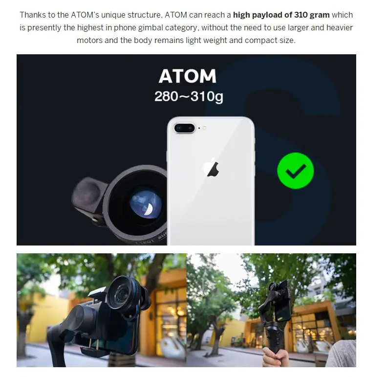 Складная Atom 3-осевой карманный размер затрудняетесь в выборе правильного размера? Смартфон ручной шарнирный стабилизатор для камеры для IPhone samsung huawei XiaoMi GoPro Беспроводной зарядки