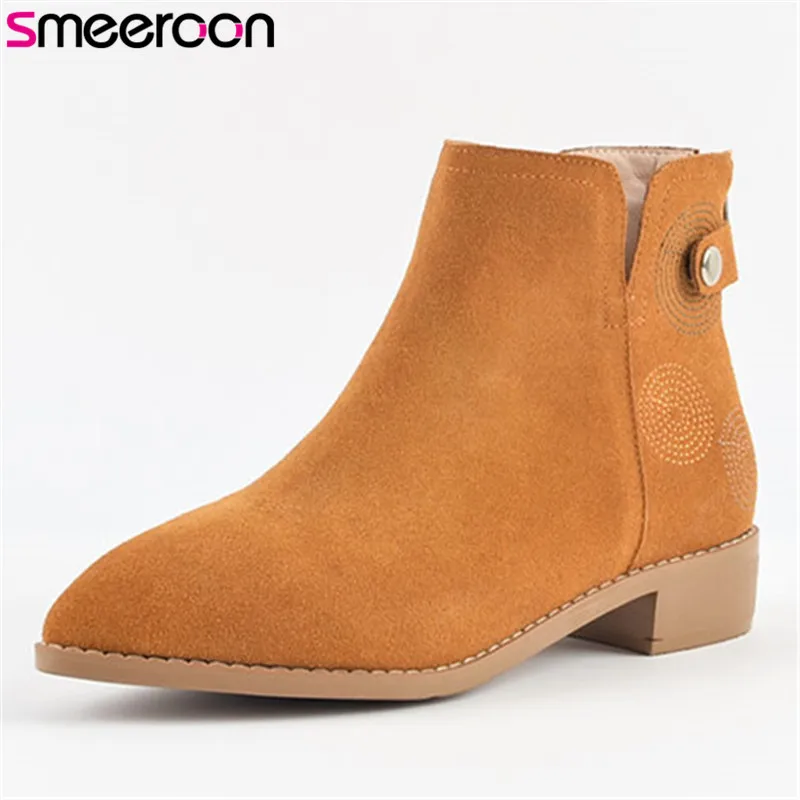 

Smeeroon 2018 new arrival fashion autumn fashion boots women high heels pointed toe ankle boots cow suede high quality boots