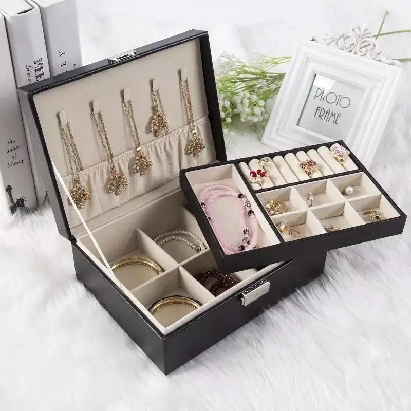 Из искусственной кожи + двусторонний деревянный молоток Слои Jewelry Дисплей Box Серьги Браслет поднос для колье держатель для хранения