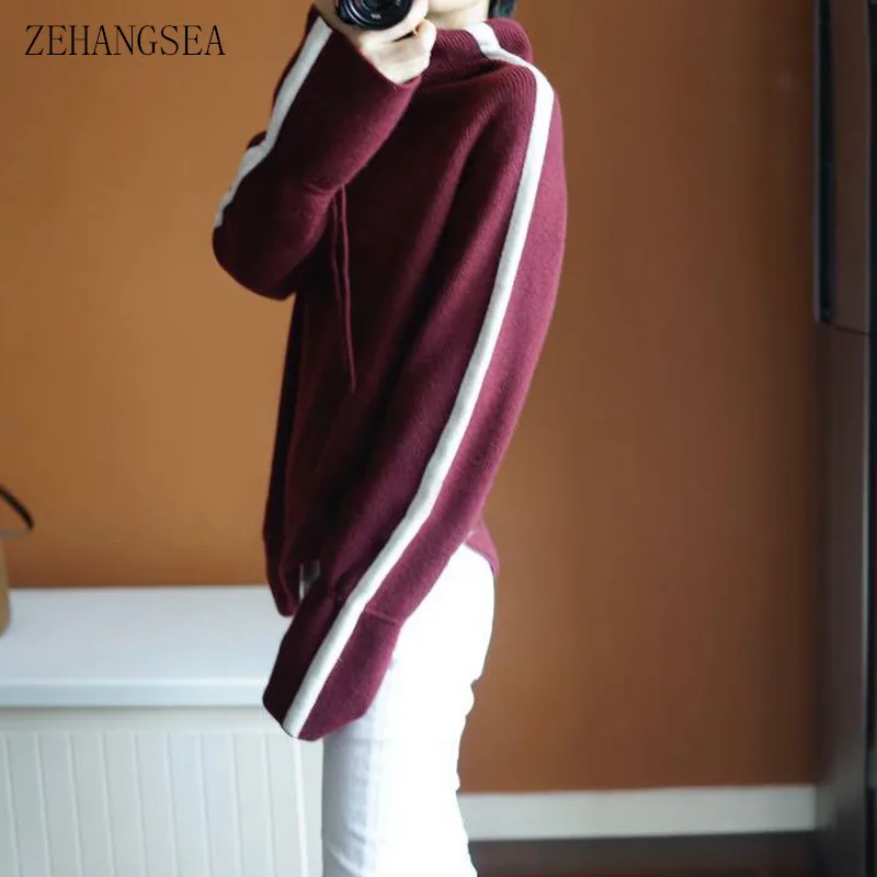 ZEHANGSEA-female pure cashmere sweater 100% high-end European and American fashion trend sweater irregular high collar pullover ZEHANGSEA-female pure cashmere sweater 100% high-end European and American fashion trend sweater irregular high collar pullover