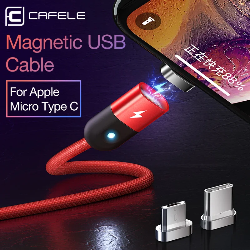 CAFELE, кабель для быстрой зарядки, usb type-C, светодиодный светильник, магнитное зарядное устройство USB для iPhone, samsung, huawei, Xiaomi, синхронизация данных