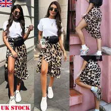 Новинка, высокая талия, асимметричная, эластичная, леопардовая юбка для женщин, для девушек, вечерние, до середины икры, облегающая юбка