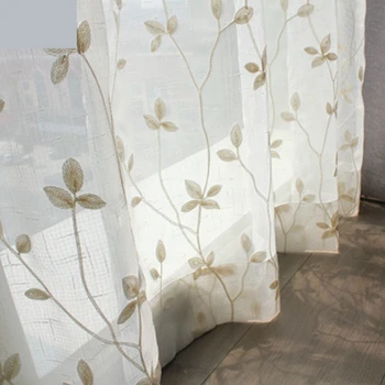 

Customized tree shadow yarn American simple Fresh art landscape tree yarn beautiful embroidery white tulle sheer curtain N288