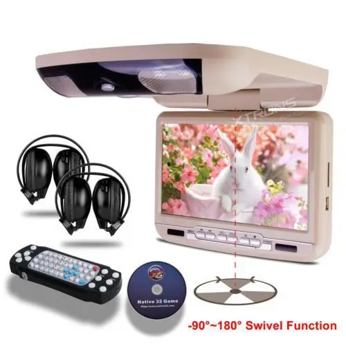 

9"Car Flip Down Roof Mounted DVD Player USD/SD Game IR/FM + 2pc IR headphones headup display Overhead Ceiling DVD Media Player