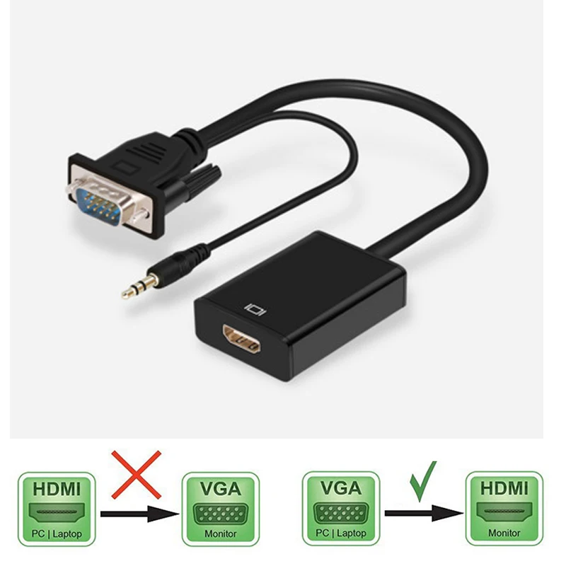 

VGA Male to HDMI Female Converter Adapter Cable 1080P Analog to Digital Video Audio Converter for PC Laptop to HDTV Projector