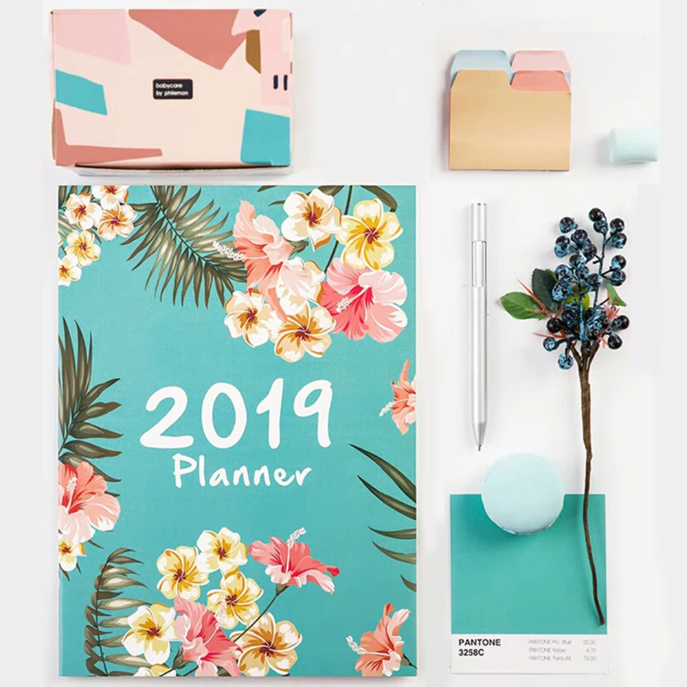 

2019 A4 Notebook Kawaii 365 Daily Weekly Monthly Yearly Calendar Planner Agenda Schedule Organizer Journal Books School Flower
