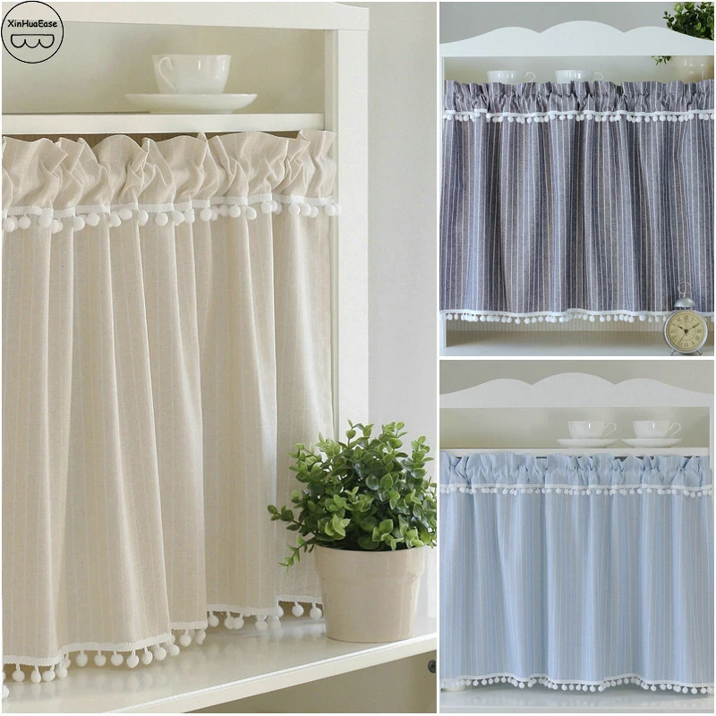 

XinHuaEase Short Curtains for Kitchen Window Cotton and Linen Stripe Japanese Curtain Coffee drapes Cafe Nordic Door cortinas