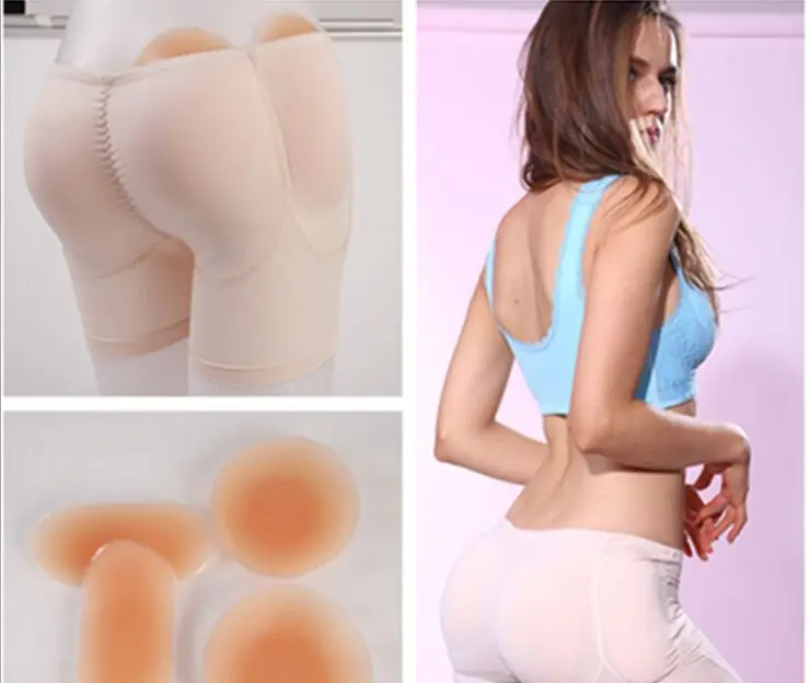 

Mid waist briefs Men Women silicone gel 4 pad set buttock pants and butt-lifting pad bottom socket insert Fung hip underwear XXL