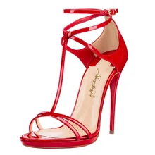 Nancyjayjii Women Black&Red Pleather Open Toe High Heel Sandals Shoes for Woman, red bottom high heels, plus size 5-14