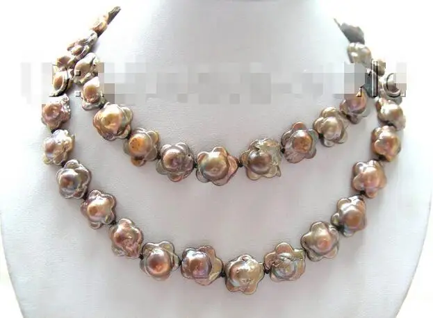 

Free Shipping >>CLASSIC 33"16mm coffee natural SOUTH Reborn keshi flower pearls necklace b0829