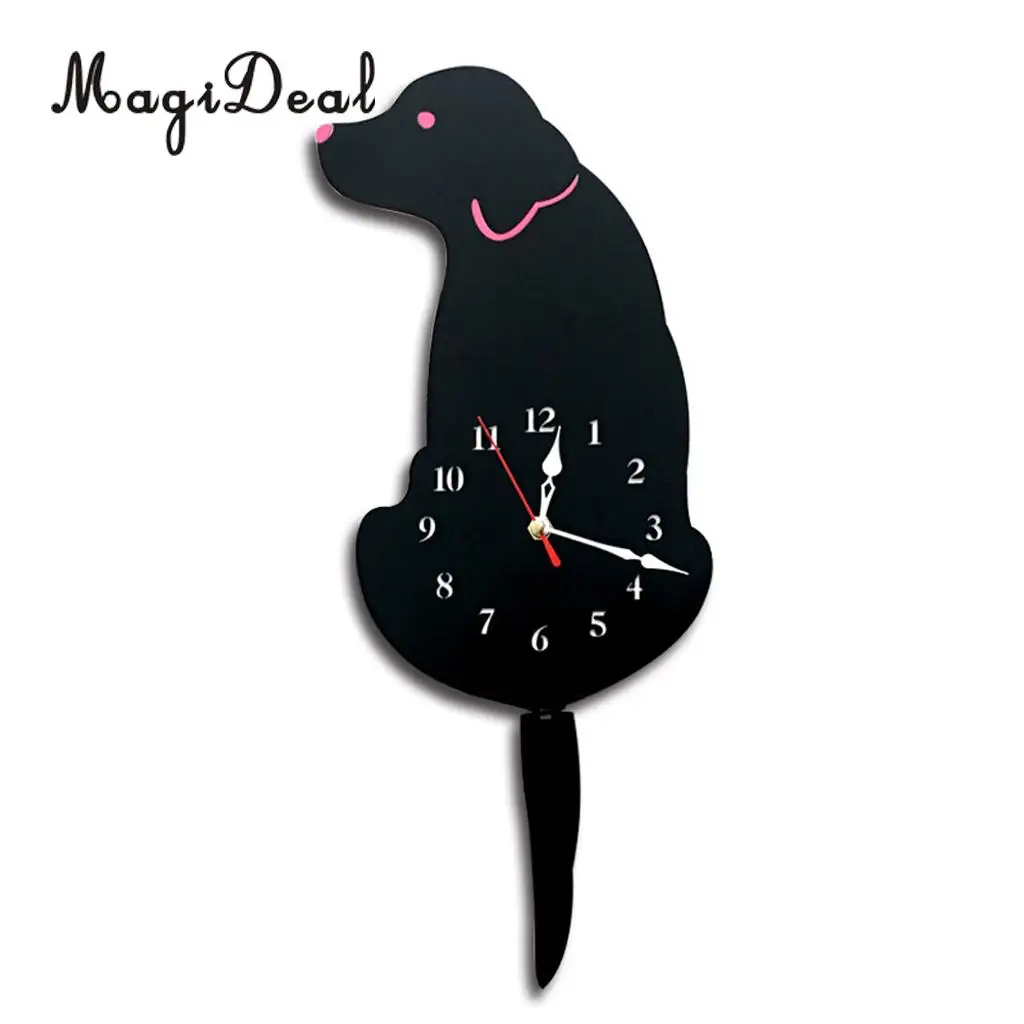 Home Livingroom Kitchen Cartoon Acrylic Wagging Swinging Tail Dog Wall Clock Time AA Battery Powered Kids Room Decor	