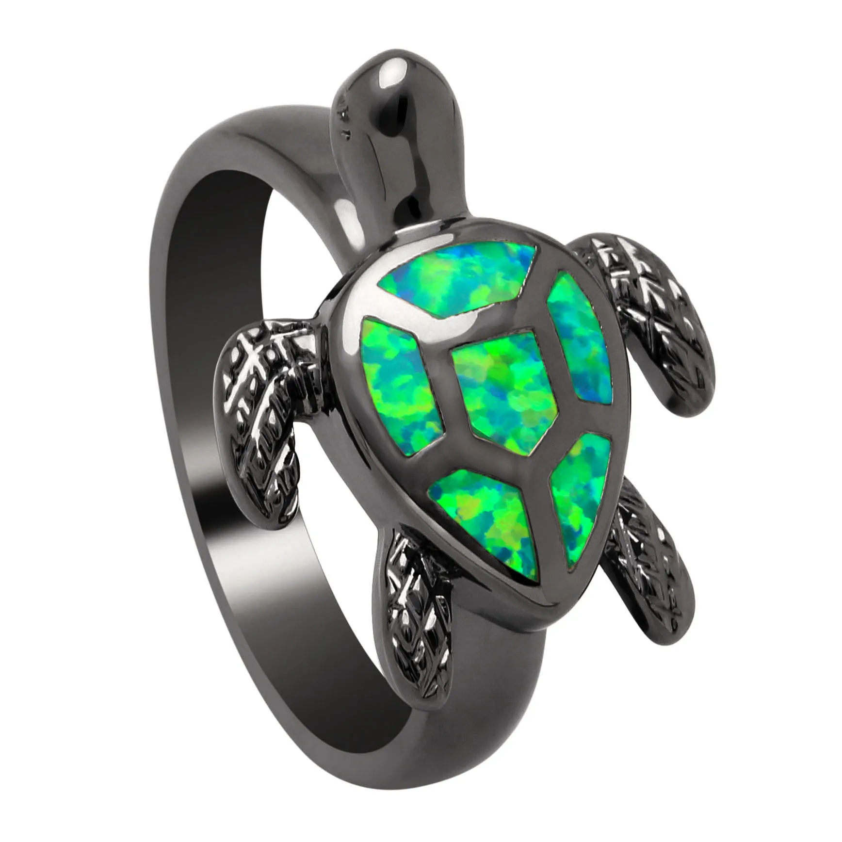 

Vnfuru Green Tortoise Rings For Women Gift Black Fire Opal Ring Jewelry Finger Gift Natural Stone Red Green Opal Sea Turtle Ring