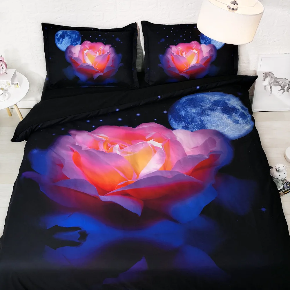 Комплект постельного белья с 3d изображением Луны и розы|3d bed set|3d bedding setsbed set |