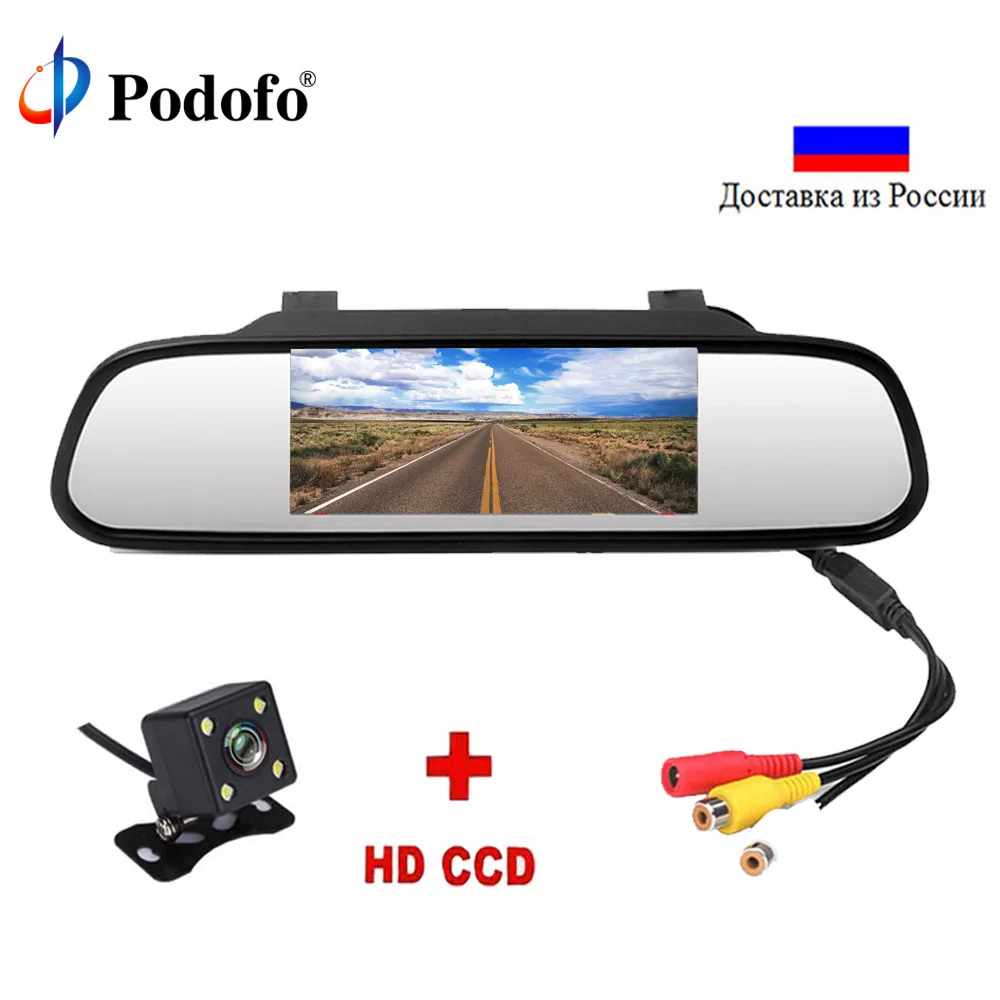 

Podofo 4.3" Digital Color TFT Monitor LCD Car Parking Mirror Monitor 2 Video Input For Rearview Camera Parking Assistance System
