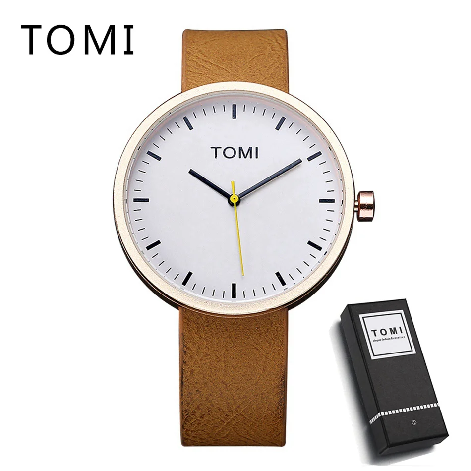 Tomi Brand Leather Strap Men Watch Top Brand Luxury Quartz Women Watch Fashion Simple Style Wristwatch Dropshipping T008