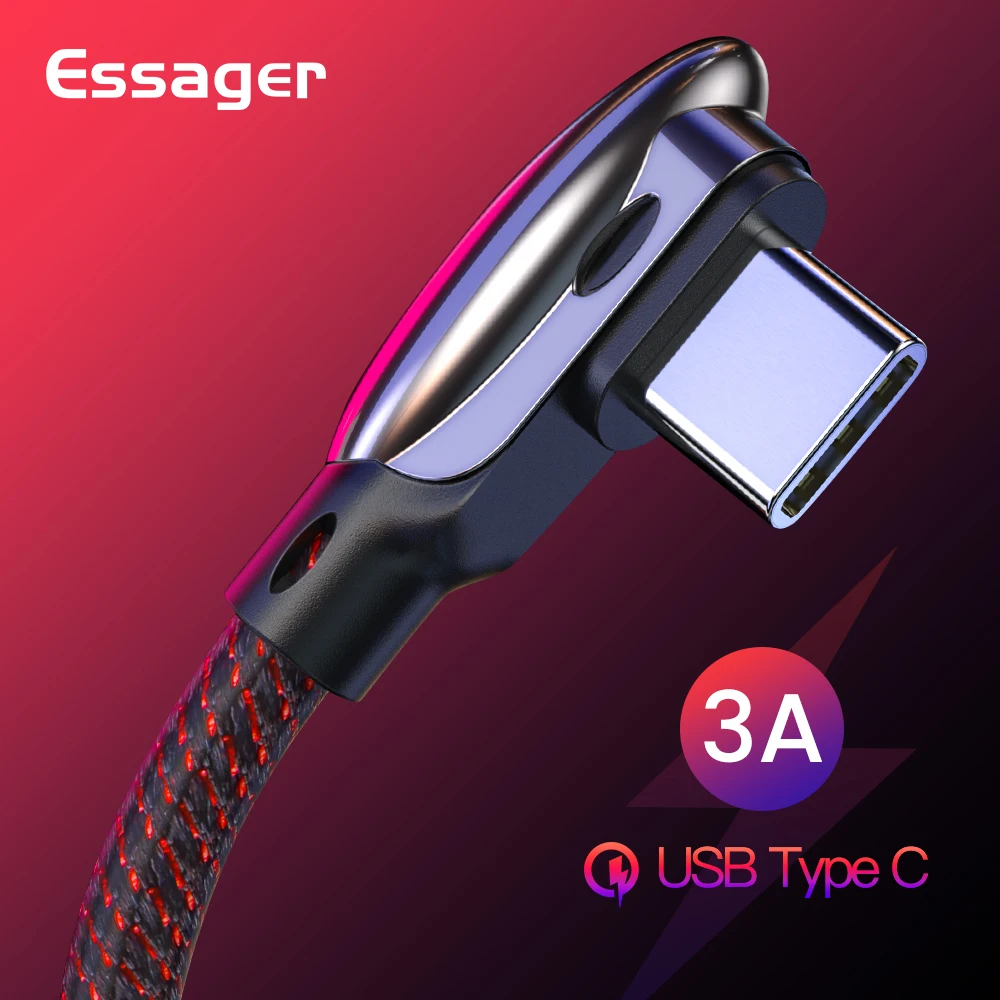 

Essager 90 Degree USB Type C Cable 3A USBC Type-C Cable Fast Charging Data Wire Cord for Xiaomi mix 3 Oneplus 6t 6 USB-C Charger