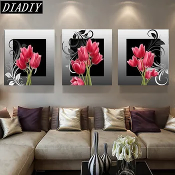 

5d diamond embroidery triptych Red orchid flowers home decoration whole diamond mosaic square drill needlework diamond painting