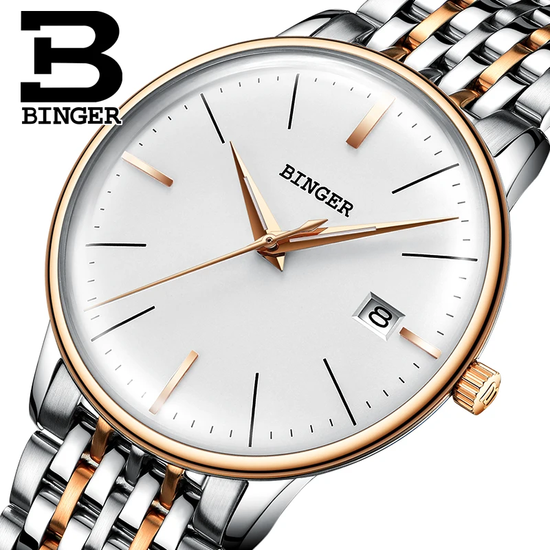 

Seiko Automatic Movement BINGER Mechanical Watch relogio masculino Casual Business Wristwatch Curved mirror High Quality Clock